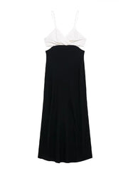 Sleeveless Black And White Patchwork Backless Maxi Dress
