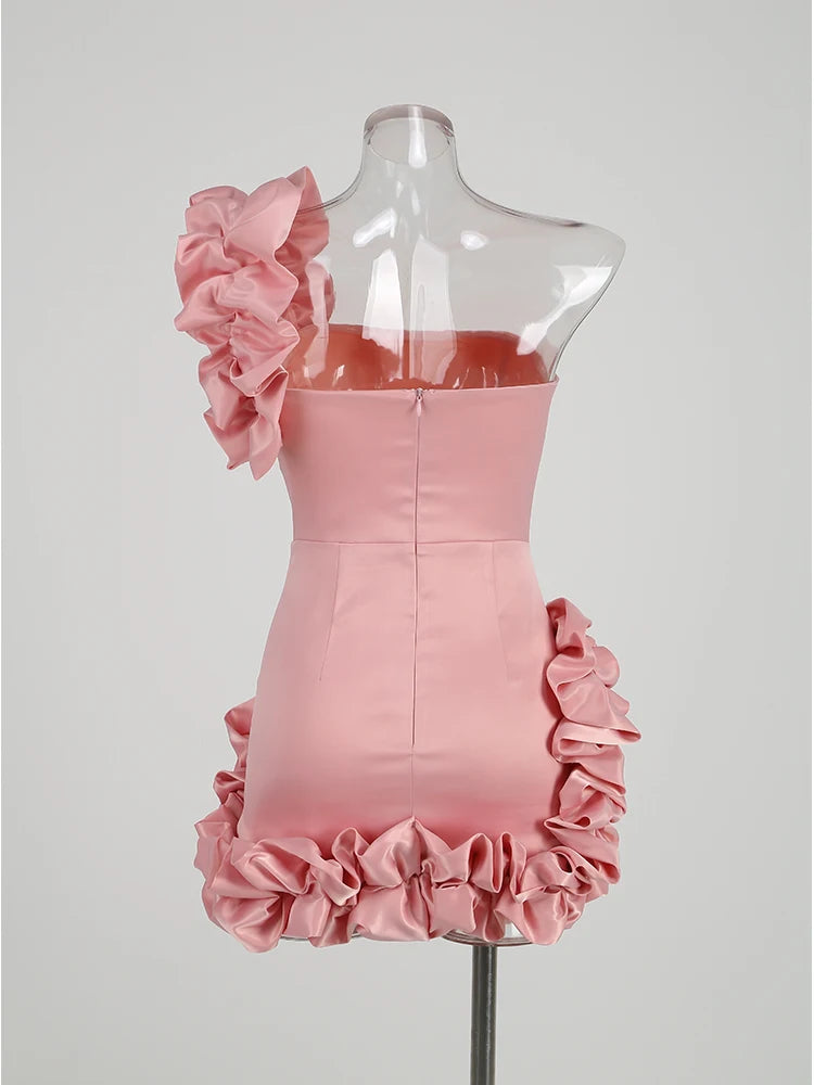 Satin Ruffles Hem Solid Mini Dress For Women