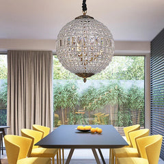  Modern crystal ball chandelier with LED lights, hanging in a stylish living room.  Golden Atelier 2