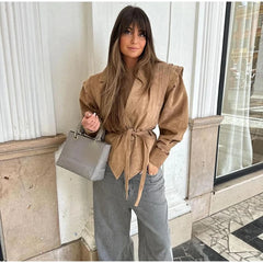 Irregular Hem Belt Wrap Jacket