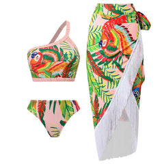 Tie-Strap V-Neck One-Piece Swimsuit with Matching Sarong Set