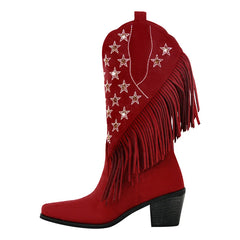Fringe Star Embellished Pointed Toe Boots