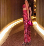 Sequin Backless Tube Top and Long Skirts 2 Piece Set
