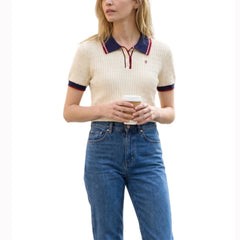 Ribbed Trim Knit Polo Top