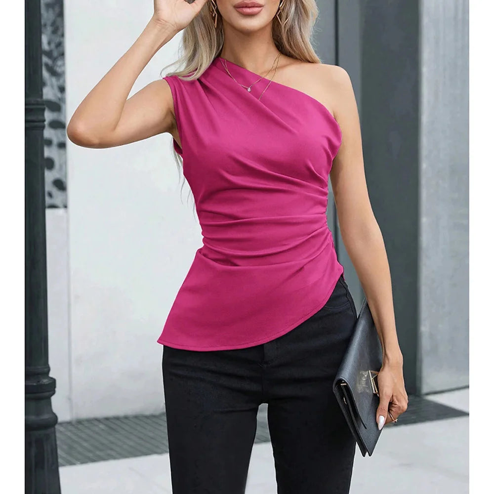 Sleeveless One-Shoulder Skinny Fit Tank Top