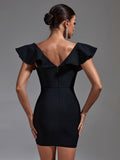 Black Bandage Women Deep V Neck Mini Dress