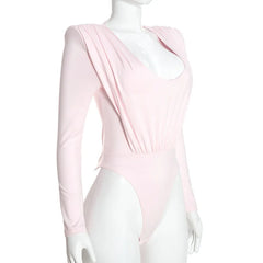 Long Sleeve Deep Neck Top and Ruched Pencil Skirt Set