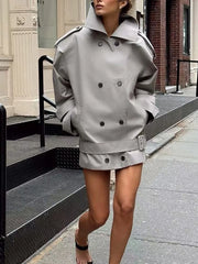 Turn-Down Collar Belted Jacket street style