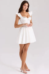 Embroidery Ruffle Strap A-line Mini Dress