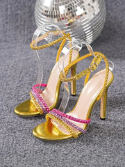 Rhinestone Ankle Strap Stiletto Heel Sandals