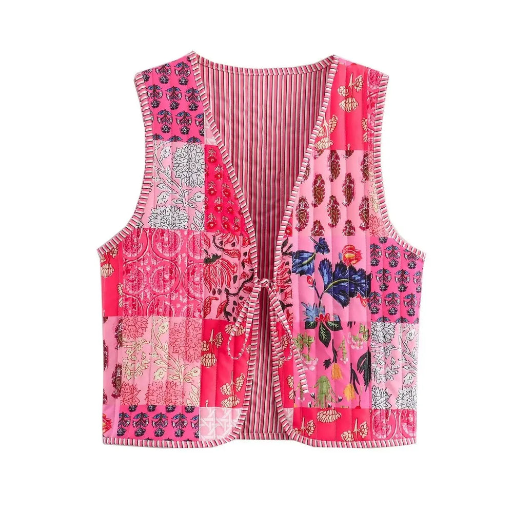 Blue toile print quilted vest