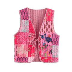 Blue toile print quilted vest