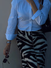 Zebra Print Faux Fur Midi Skirt