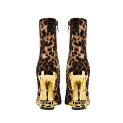 Close-up of the leopard print pattern and pointed toe detail on the ankle boots. . Golden Atelier 3