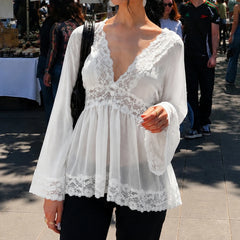 Lace V-neck bell sleeve top detail