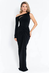 One-Shoulder 3D Flower Cut-Out Maxi Dress
