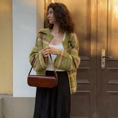 Green Striped Knit Cardigan
