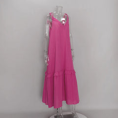 Pink Spaghetti Strap Ruffled Flowy Maxi Dress