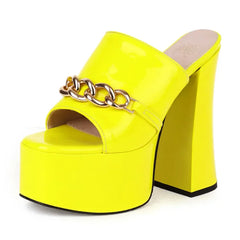 Chunky Heel Platform Slides