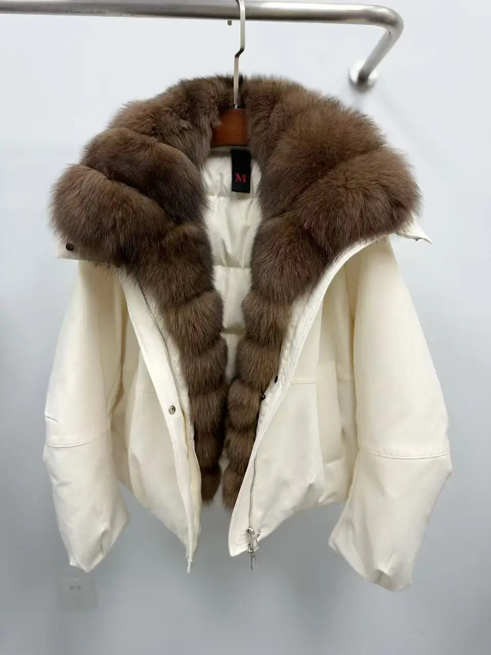 White real fur hooded jacket
