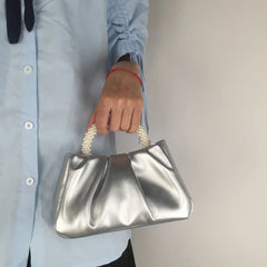 Gathered Clutch Bag with Pearl Handle