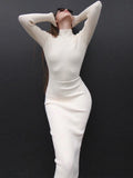 Knitted Turtleneck Long Sleeve Solid Color Midi Dress