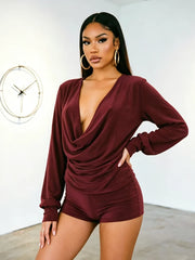 Draped Cowl Neck Top and Shorts Set