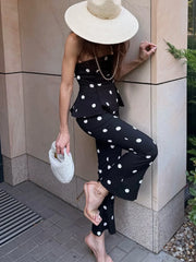 Polka Dot Peplum Tube Top and Flare Pants Set