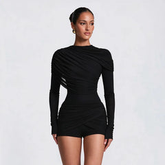 Draped Ruched Long Sleeve Jumpsuit