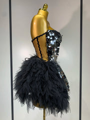 Strapless Sequin Feather Mini Dress