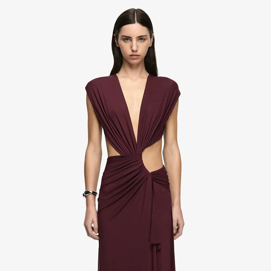 Draped V-Neck Cutout Dress