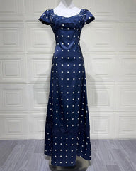 Satin Polka Dot Cap Sleeve Maxi Dress