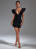 Black Bandage Women Deep V Neck Mini Dress
