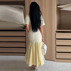 Yellow Solid Pleated Hem Maxi Dress