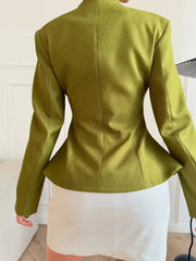 Stand Collar Peplum Hem Diagonal Buttoned Blazer
