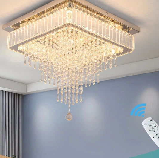 Crystal Square LED Ceiling Lamp Dimmable Flush Mount Chandelier