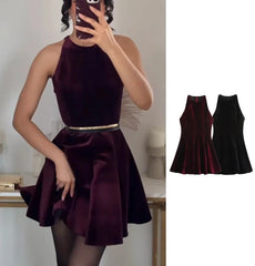 Solid Tank Velvet Mini Dress