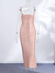 Metallic Square Neck Spaghetti Strap Maxi Dress
