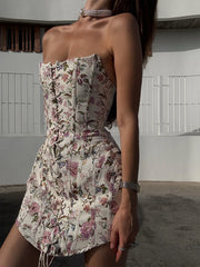 Close-up of floral print corset dress