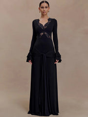 Lace Trim Flare Sleeve Maxi Dress