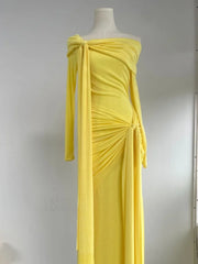 Tie Up Off-Shoulder Draped Gown