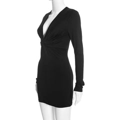 Twisted Neckline Long Sleeve Mini Dress