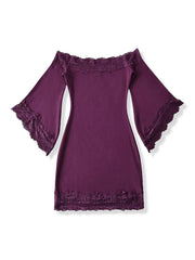 Off-Shoulder Bell Sleeve Lace Trim Mini Dress