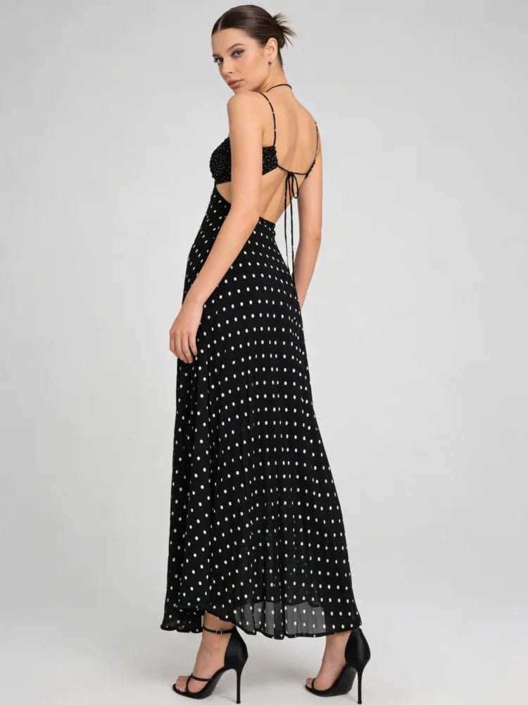 Polka dot cutout maxi dress side view