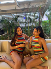 Striped Knit Halter Backless Mini Dress