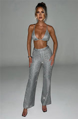 Glitter Bralette Blazer and Trousers Three-Piece Set