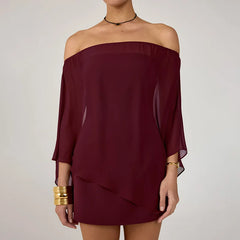 Off Shoulder Mesh Layered Shawl Mini Dress