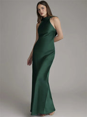 Halter Neck Sleeveless Satin Maxi Dress