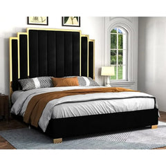 King Size Platform Bed Frame with Gold Trim Headboard