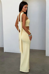Strapless Draped Cutout Maxi Dress with Halter Neckline